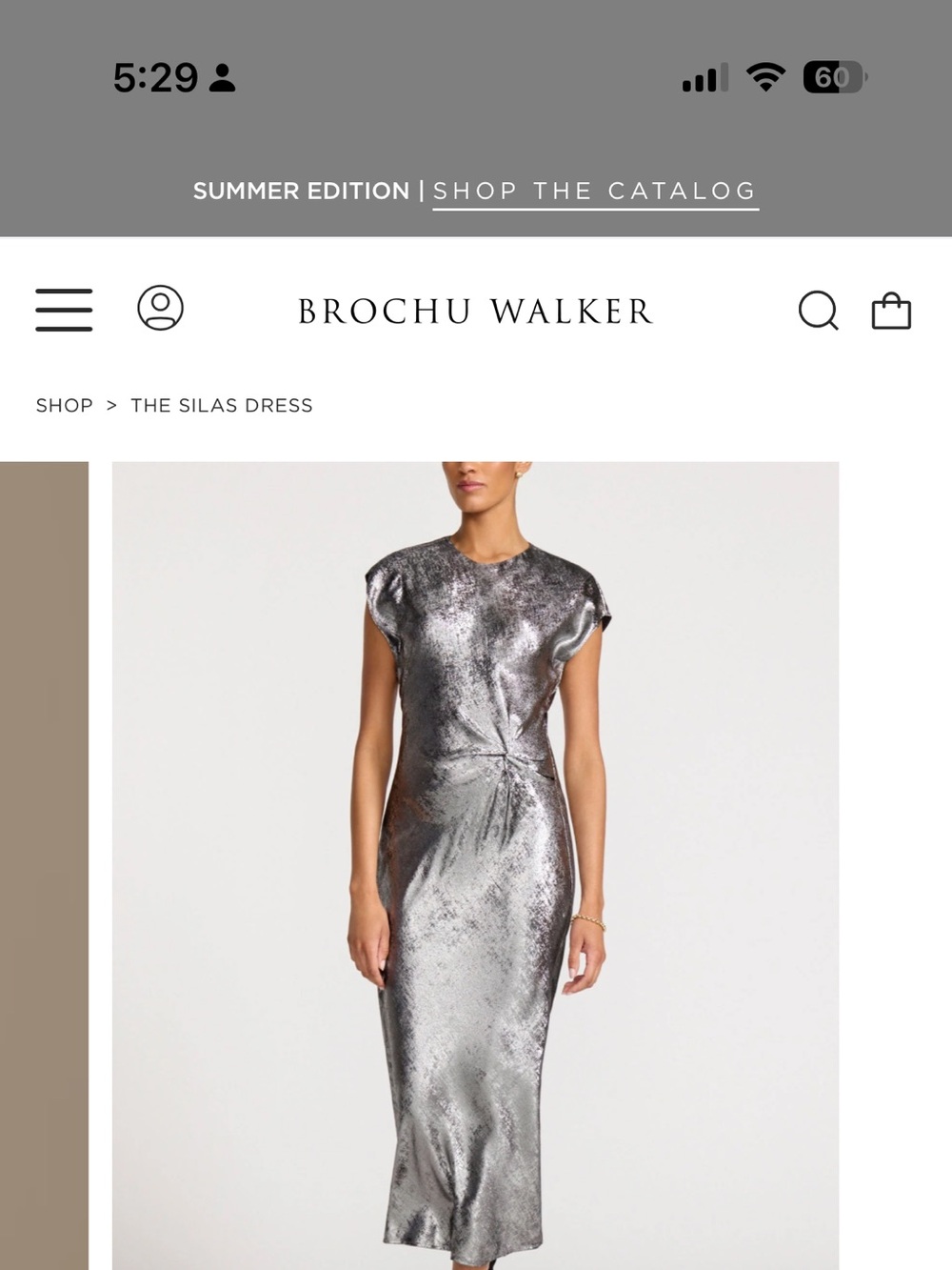 Brochu Walker Metallic Silver Twist Midi Dress